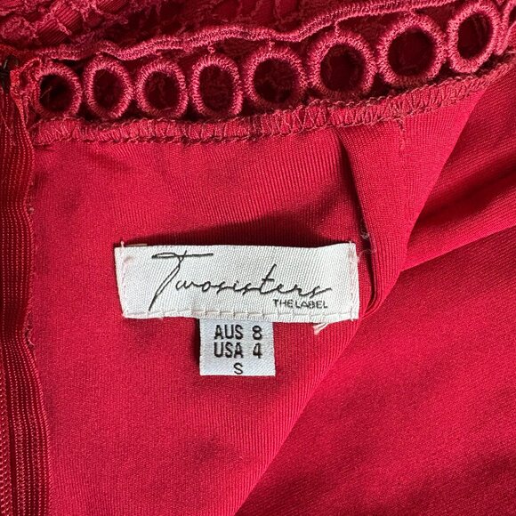 TWO SISTERS THE LABEL Women’s Size 4 Red/Wine Dress Crochet Lace Party Cocktail - Picture 3 of 7